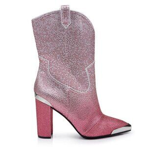 Daniel Diamond Johnny Guitar Boots Pink Glitter Ombre Rhinestones. Sz:11